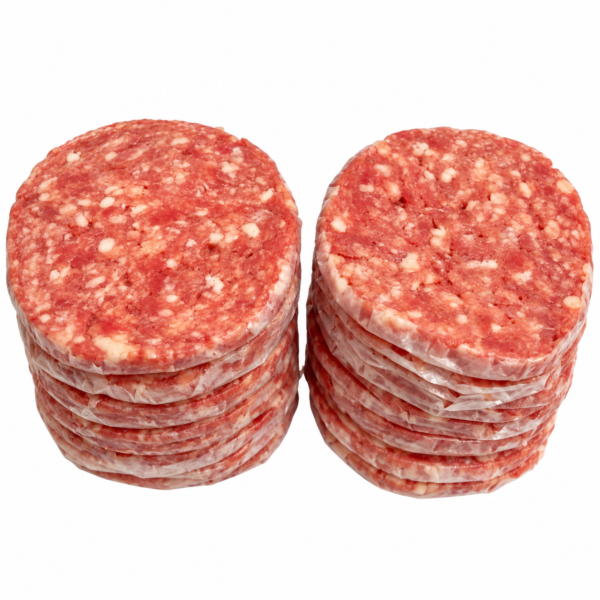 20 x Unseasoned Beef Burgers 50g Each